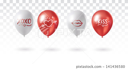 valentines balloon set with xoxo heart arrow kiss and lips love design 141436580