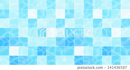 Blue pool tile mosaic pattern with water texture and square grid background Blue pool tile mosaic pattern with water texture and square grid background 141436587