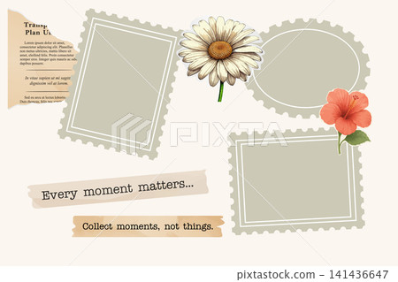 Floral postage stamp frame collage template with blank flower scrapbook set Floral postage stamp frame collage template with blank flower scrapbook set 141436647