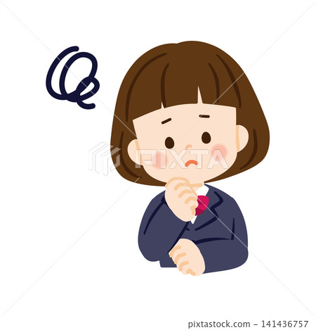 Female student in thinking pose, bust up Female student in thinking pose, bust up 141436757