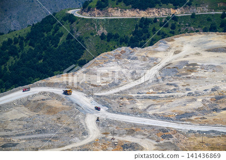 Quarry operations on a steep hillside Quarry operations on a steep hillside 141436869