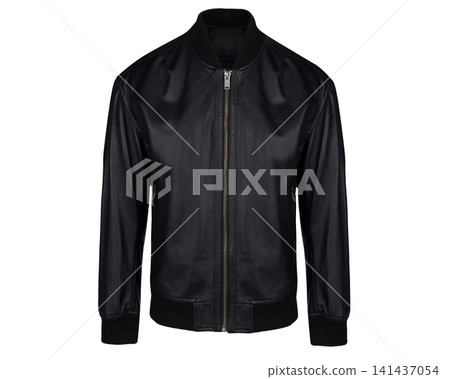 Classic Black Leather Bomber Jacket Isolated Classic Black Leather Bomber Jacket Isolated 141437054