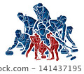 Curling Sport Team Mix Male and Female Players Action Cartoon Graphic Vector 141437195
