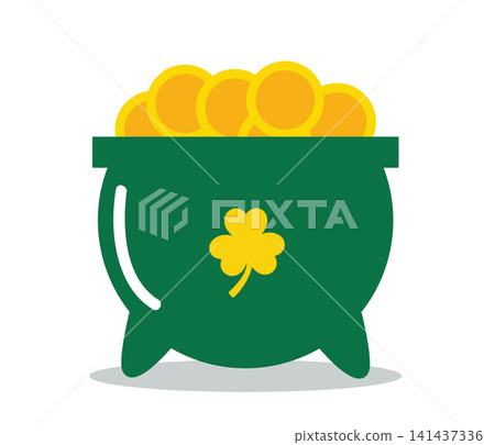 Black Cauldron Pot of Gold Coins with Shamrock Black Cauldron Pot of Gold Coins with Shamrock 141437336