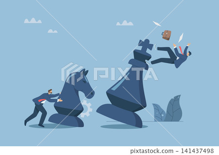 Defeating strong competitors, Strategic business planning, Business confrontation, Businessman who moves chess pieces to defeat a strong opponent. Vector design illustration. Defeating strong competitors, Strategic business planning, Business confrontation, Businessman who moves chess pieces to defeat a strong opponent. Vector design illustration. 141437498