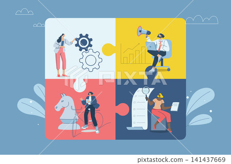 Effective teamwork, Organizational collaboration, Strategic partnership concepts, Brainstorming, Corporate business team and connecting jigsaw puzzle elements. Vector design illustration. Effective teamwork, Organizational collaboration, Strategic partnership concepts, Brainstorming, Corporate business team and connecting jigsaw puzzle elements. Vector design illustration. 141437669