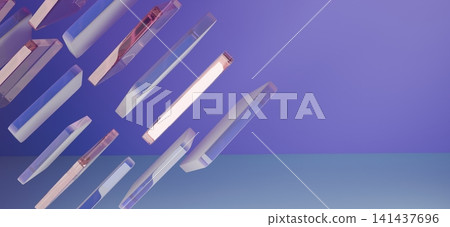 Abstract Floating Glass Crystal Bars on Blue Purple Gradient Background 3D Illustration 141437696