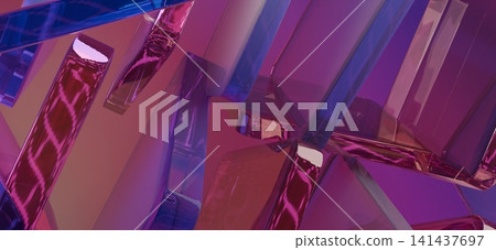 Luxury Purple Transparent Glass Abstract Geometry with Glossy Reflections 3D Render Luxury Purple Transparent Glass Abstract Geometry with Glossy Reflections 3D Render 141437697