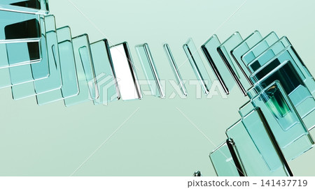 Transparent Glass Panel Wave Abstract Blue Minimal 3D Background 141437719