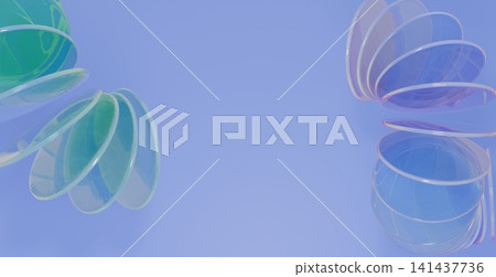 Luxury Transparent Glass Coil Rings on Soft Blue Abstract 3D Background 141437736