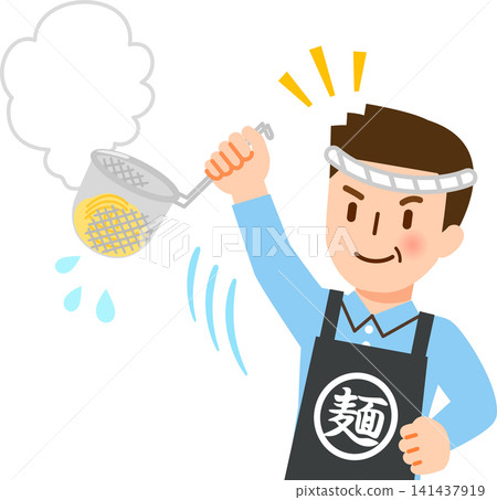 Ramen shop owner draining the noodles Ramen shop owner draining the noodles 141437919