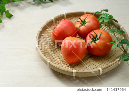 Fresh, ripe tomatoes served in a bamboo basket Fresh, ripe tomatoes served in a bamboo basket 141437964