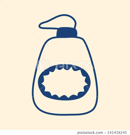 Liquid soap in bottle with dispenser, doodle style Liquid soap in bottle with dispenser, doodle style 141438245