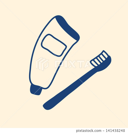 Hand drawn set of toothpaste and toothbrush Hand drawn set of toothpaste and toothbrush 141438248