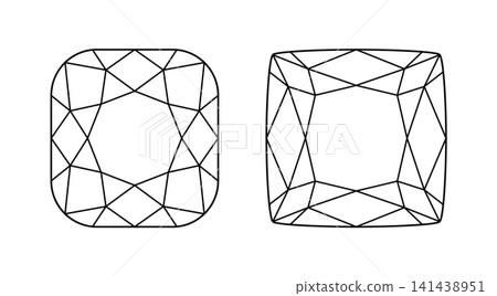 Cushion angular diamond cut shape set. Design diagram. Brilliant angular Cushion cut icon collection. Gemstone outline pattern for jewellery design, branding, packaging, logotype, digital graphic. Cushion angular diamond cut shape set. Design diagram. Brilliant angular Cushion cut icon collection. Gemstone outline pattern for jewellery design, branding, packaging, logotype, digital graphic. 141438951