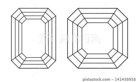 Diamond Emerald, Asscher cut shape. Gemstone outline icon for jewellery design, branding, packaging, logotype. Asscher, Emerald brilliant cut pattern set. Design diagram. Diamond top view. Diamond Emerald, Asscher cut shape. Gemstone outline icon for jewellery design, branding, packaging, logotype. Asscher, Emerald brilliant cut pattern set. Design diagram. Diamond top view. 141438958