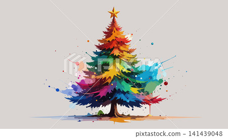 Colorful christmas tree creating vibrant watercolor splash art Colorful christmas tree creating vibrant watercolor splash art 141439048
