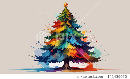 Christmas tree presenting abstract colorful paint splatters Christmas tree presenting abstract colorful paint splatters 141439050