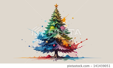 Vibrant abstract christmas tree artistic paint splatters Vibrant abstract christmas tree artistic paint splatters 141439051