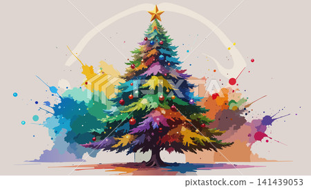 Colorful christmas tree with art paint splashes Colorful christmas tree with art paint splashes 141439053