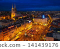 Zagreb Croatia High Angle View Trg Bana Josipa Jelacica Dusk 141439176