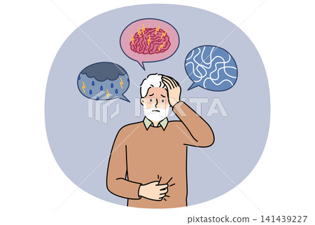 Dementia and alzheimer disease in elderly man experiencing brain confusion and pain in head Dementia and alzheimer disease in elderly man experiencing brain confusion and pain in head 141439227
