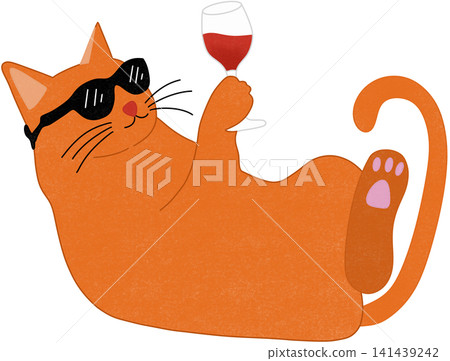 orange cat holding wine 141439242