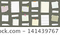 Sticky notes and paper sheets for reminders. Realistic note papers with pin and adhesive tape isolated on transparent background 141439767