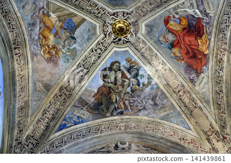 Adam, fresco in Strozzi Chapel by Filippino Lippi, Santa Maria Novella Principal Dominican church in Florence, Italy Adam, fresco in Strozzi Chapel by Filippino Lippi, Santa Maria Novella Principal Dominican church in Florence, Italy 141439861