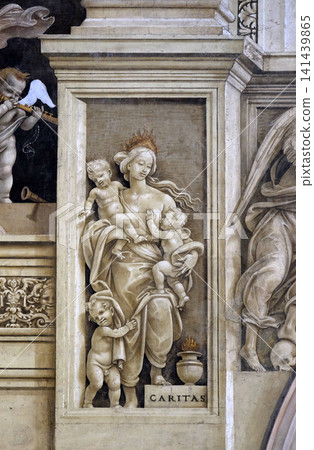 Caritas, detail of Filippino Lippi's frescoes in the Strozzi Chapel of the Santa Maria Novella Principal Dominican church in Florence, Italy Caritas, detail of Filippino Lippi's frescoes in the Strozzi Chapel of the Santa Maria Novella Principal Dominican church in Florence, Italy 141439865