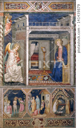 Annunciation to the Virgin Mary, Baptism of the Christ, Nativity by Pietro di Miniato, Santa Maria Novella Principal Dominican church in Florence, Italy Annunciation to the Virgin Mary, Baptism of the Christ, Nativity by Pietro di Miniato, Santa Maria Novella Principal Dominican church in Florence, Italy 141439879