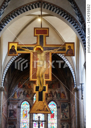 Christ Crucified, molded Painting by Giotto, Santa Maria Novella Principal Dominican church in Florence, Italy Christ Crucified, molded Painting by Giotto, Santa Maria Novella Principal Dominican church in Florence, Italy 141439882