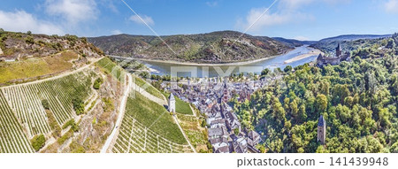 Aerial Panorama of Bacharach and Stahleck Castle in the Upper Middle Rhine Valley Aerial Panorama of Bacharach and Stahleck Castle in the Upper Middle Rhine Valley 141439948