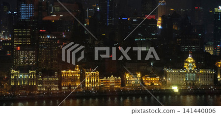 Night view to the riverside business center in Shanghai, China Night view to the riverside business center in Shanghai, China 141440006