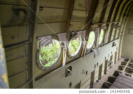 Vintage Aircraft Interior with Circular Windows 141440348