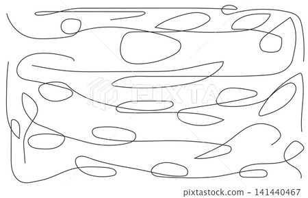 Abstract single line drawing creating an intricate pattern with interconnected loops. 141440467
