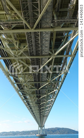 A gigantic suspension bridge viewed from below. A gigantic suspension bridge viewed from below. 141440603