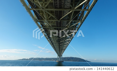 A gigantic suspension bridge viewed from below. A gigantic suspension bridge viewed from below. 141440612