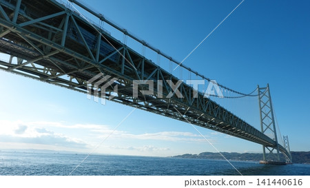 A gigantic suspension bridge viewed from below. A gigantic suspension bridge viewed from below. 141440616
