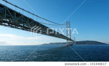 A gigantic suspension bridge viewed from below. A gigantic suspension bridge viewed from below. 141440617