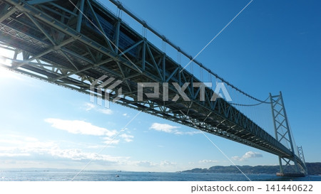 A gigantic suspension bridge viewed from below. A gigantic suspension bridge viewed from below. 141440622