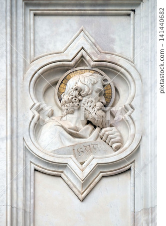 Isaac, relief on the facade of Basilica of Santa Croce (Basilica of the Holy Cross) - famous Franciscan church in Florence, Italy Isaac, relief on the facade of Basilica of Santa Croce (Basilica of the Holy Cross) - famous Franciscan church in Florence, Italy 141440682