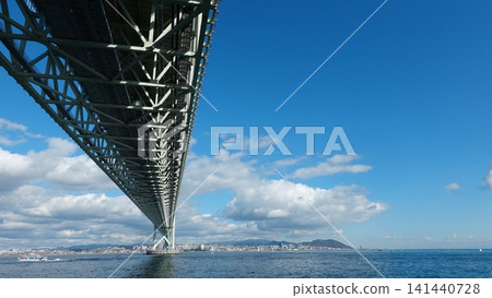 A gigantic suspension bridge viewed from below. A gigantic suspension bridge viewed from below. 141440728