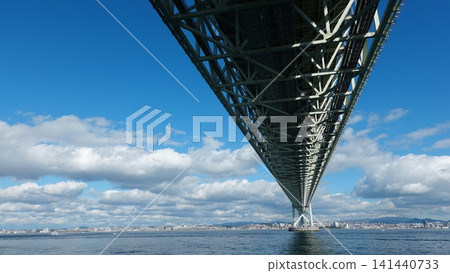 A gigantic suspension bridge viewed from below. A gigantic suspension bridge viewed from below. 141440733