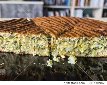 Close Up of Homemade Low Carb Cabbage Pie Slice Close Up of Homemade Low Carb Cabbage Pie Slice 141440987