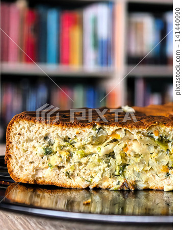 Fresh Slice of Homemade Keto Cabbage Pie Close Up Fresh Slice of Homemade Keto Cabbage Pie Close Up 141440990