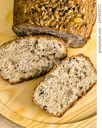 Sliced Keto Seed Bread with Airy Low Carb Crumb Sliced Keto Seed Bread with Airy Low Carb Crumb 141441071