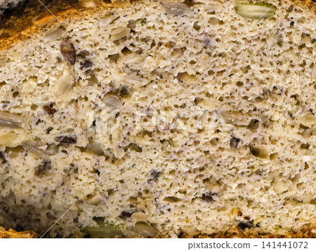 Macro Texture of Keto Seed Bread Crumb and Seeds Macro Texture of Keto Seed Bread Crumb and Seeds 141441072