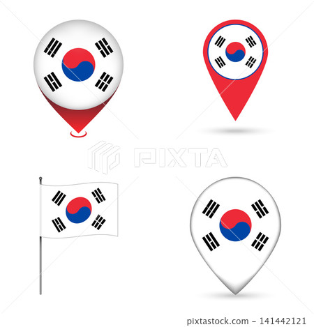 South Korea Flag Map Pin Icons Set Collection. South Korea Flag Map Pin Icons Set Collection. 141442121