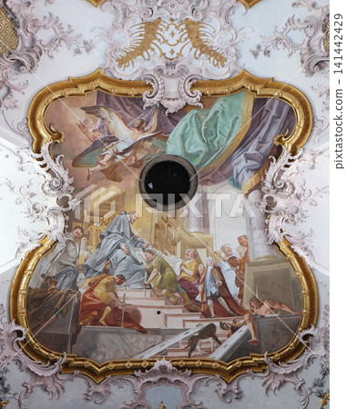 Foundation of the Benedictine order, fresco by Matthaus Gunther in Benedictine monastery church in Amorbach, Germany Foundation of the Benedictine order, fresco by Matthaus Gunther in Benedictine monastery church in Amorbach, Germany 141442429